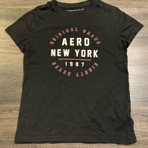 Aeropostale Black Tee with Red and White Print